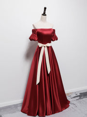 Simple Burgundy Satin Long Prom Dress Outfits For Women Burgundy Bridesmaid Dress