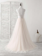 Simple Champagne Tulle Long Prom Dress Outfits For Women Tulle Evening Dress