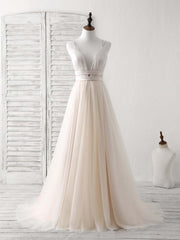 Simple Champagne Tulle Long Prom Dress Outfits For Women Tulle Evening Dress