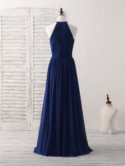 Simple Dark Blue Chiffon Long Prom Dress Outfits For Women Blue Bridesmaid Dress