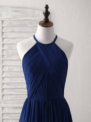Simple Dark Blue Chiffon Long Prom Dress Outfits For Women Blue Bridesmaid Dress