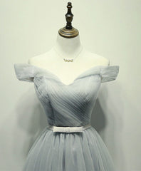 Simple Gray Tulle Short Prom Dress Outfits For Girls, Gray Tulle Bridesmaid Dress