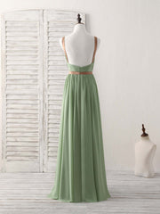 Simple Green Chiffon Long Prom Dress Outfits For Girls, Green Bridesmaid Dress