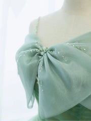 Simple Green Tulle Tea Length Prom Dress Outfits For Girls, Green Tulle Homecoming Dresses