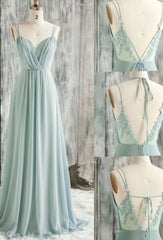 SIMPLE GREEN V NECK CHIFFON LACE LONG PROM Dress Outfits For Women LACE BRIDESMAID DRESS