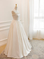 Simple ivory Satin Long Prom Dress Outfits For Girls, ivory Long Formal Dresses