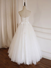 Simple Lace Tea Length White Prom Dress Outfits For Girls, Tulle Lace Bridesmaid Dress