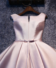 Simple Pink A Line Satin Short Prom Dress Outfits For Girls, Pink Homecoming Dress