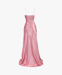 Simple Pink Spaghetti Straps Long Prom Dress with Split