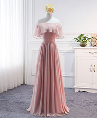 Simple Round Neck Chiffon Long Prom Dress Outfits For Girls, Bridesmaid Dress