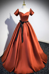 Simple Satin Long Prom Dress Outfits For Girls, Short Sleeve A-Line Evening Party Dress