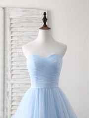 Simple Sweetheart Blue Tulle Long Prom Dress Outfits For Women Blue Evening Dress