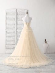 Simple Sweetheart Champagne Tulle Long Prom Dress Outfits For Women Champagne Evening Dress