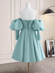 Simple Sweetheart Neck Satin Blue Short Prom Dress Outfits For Girls, Cute Homecoming Dress