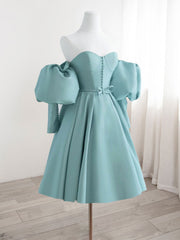 Simple Sweetheart Neck Satin Blue Short Prom Dress Outfits For Girls, Cute Homecoming Dress