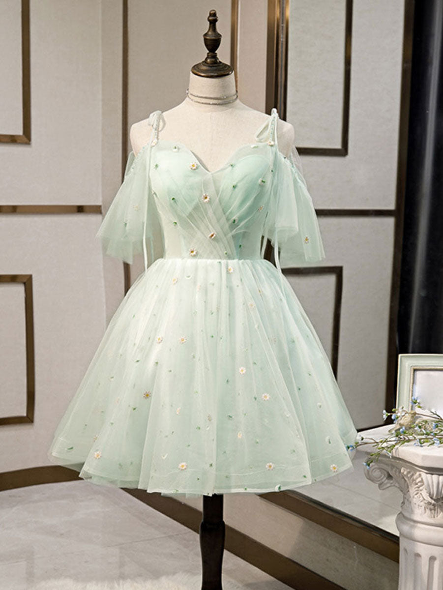 Simple Sweetheart Neck Tulle Short Prom Dresses For Black girls For Women, Puffy Green Homecoming Dresses