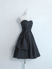 Simple Sweetheart Satin Short Black Prom Dress Outfits For Girls, Black Homecoming Dresses