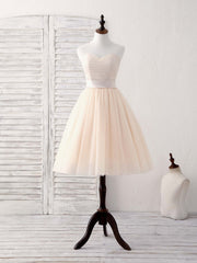 Simple Sweetheart Tulle Short Prom Dress Outfits For Women Champagne Bridesmaid Dress