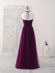 Simple Tulle A-Line Purple Long Prom Dress Outfits For Girls, Bridesmaid Dress