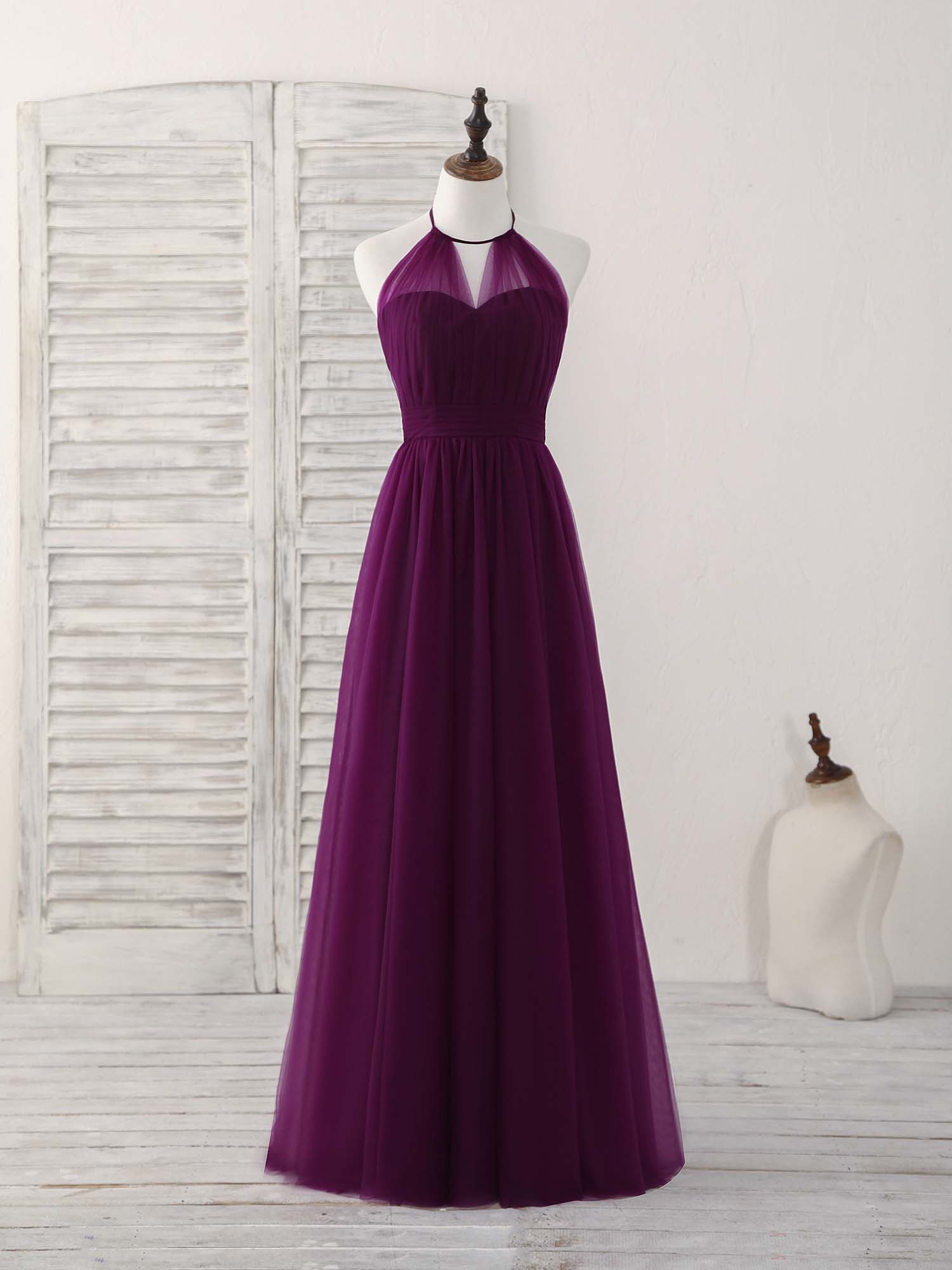 Simple Tulle A-Line Purple Long Prom Dress Outfits For Girls, Bridesmaid Dress