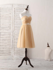 Simple Tulle Champagne Short Prom Dress Outfits For Women Tulle Bridesmaid Dress
