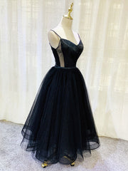 Simple Tulle Tea Length Black Prom Dress Outfits For Girls, Black Homecoming Dress