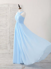 Simple V Neck Chiffon Blue Long Prom Dress Outfits For Women Blue Bridesmaid Dress