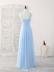 Simple V Neck Chiffon Blue Long Prom Dress Outfits For Women Blue Bridesmaid Dress
