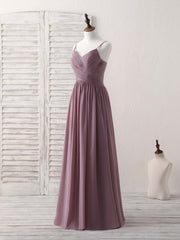 Simple V Neck Chiffon Long Prom Dress Outfits For Women Dark Pink Bridesmaid Dress