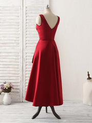 Simple V Neck High Low Prom Dress Outfits For Women Burgundy Evening Dress