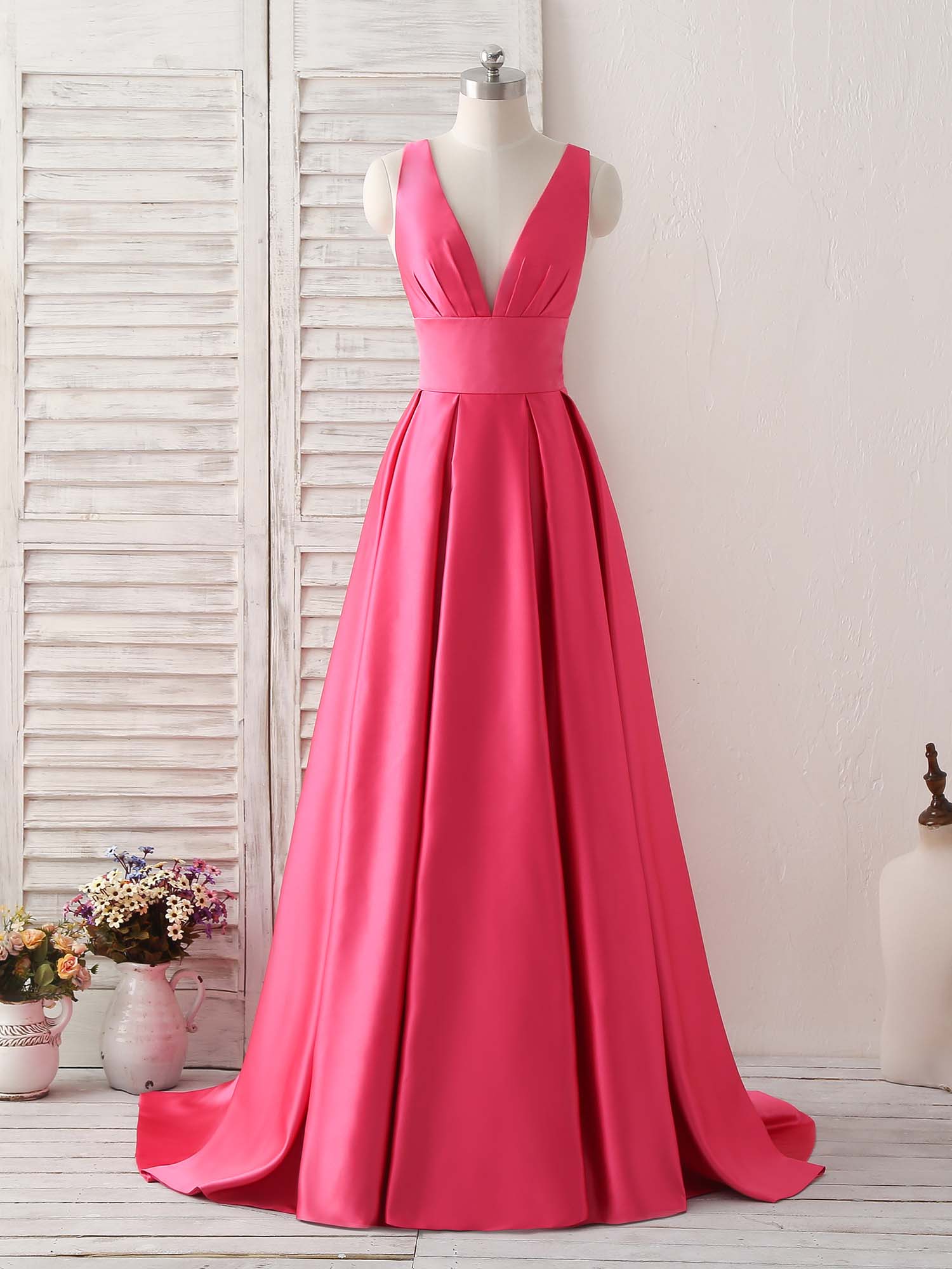 Simple V Neck Long Prom Dress Outfits For Women Backless Evening Dress