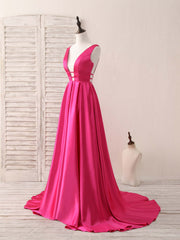Simple V Neck Satin Long Prom Dress Outfits For Women Backless Evening Dress