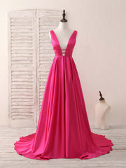 Simple V Neck Satin Long Prom Dress Outfits For Women Backless Evening Dress