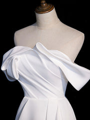 Simple White Off Shoulder Satin Long Prom Dress Outfits For Girls, White Long Formal Dress