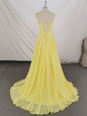 Simple Yellow Chiffon Long Prom Dress Outfits For Women Yellow Evening Dress