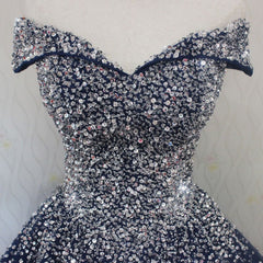 Sparkle Navy Blue Off Shoulder Ball Party Dress Outfits For Girls,Red Black Beaded Prom Dresses
