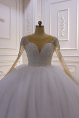 Sparkly Jewel Sequined Long Sleevess Princess Wedding Dress