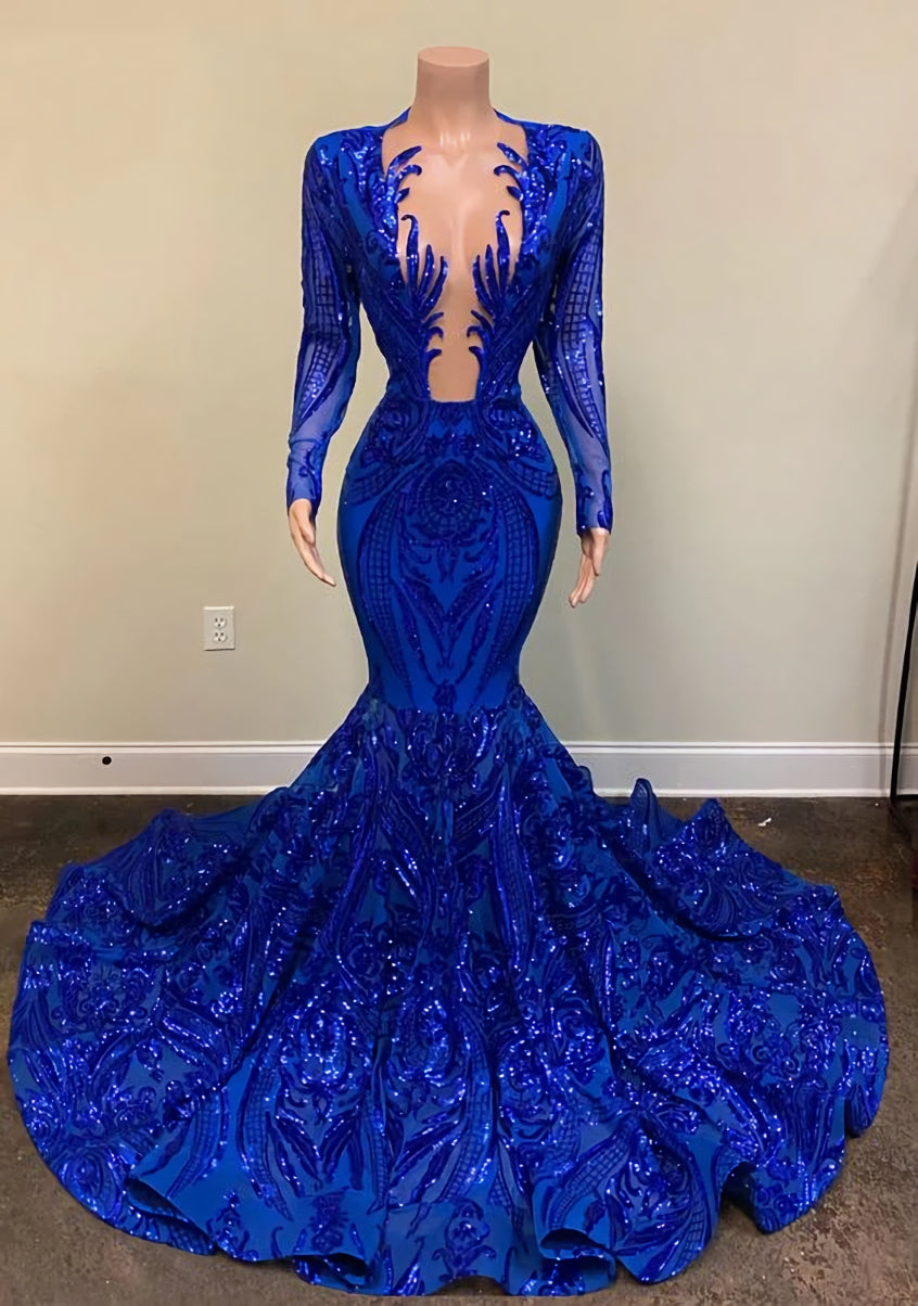 Sparkly Royal Blue Sequin Prom Dresses For Black girls Mermaid Long Gala Dress Outfits For Women for Black Girl