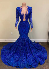 Sparkly Royal Blue Sequin Prom Dresses For Black girls Mermaid Long Gala Dress Outfits For Women for Black Girl