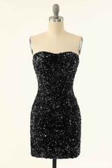 Sparkly Sequined Cocktail Dress Outfits For Girls,Short Sky Blue Black Hoco Dresses