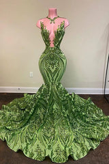 Sparkly Sequins Olive Green Mermaid African Prom Dresses Black Girls Neck Long Graduation Dress