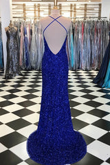 Sparkly Sheath Royal Blue Prom Dresses For Black girls For Women, Evening Dresses For Black girls with Slit