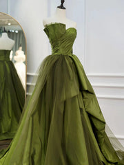 Strapless Green High Low Prom Dresses For Black girls For Women, High Low Green Long Formal Evening Dresses