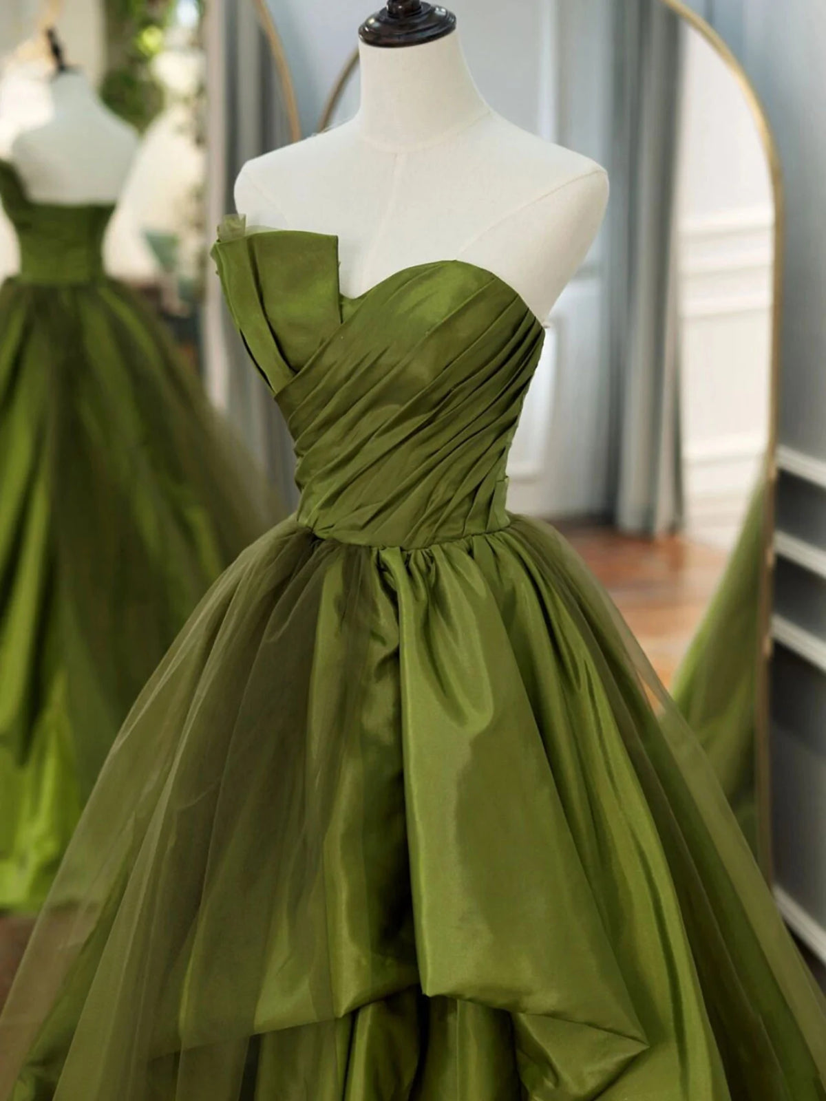 Strapless Green High Low Prom Dresses For Black girls For Women, High Low Green Long Formal Evening Dresses