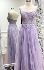 Strapless Lavender A-line Long Formal Dress Outfits For Women Trendy Prom Dresses