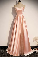 strapless pink satin long party Dress Outfits For Women formal prom dress