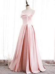 Strapless Pink Satin Prom Dresses For Black girls For Women, Pink Satin Long Formal Evening Dresses