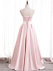 Strapless Pink Satin Prom Dresses For Black girls For Women, Pink Satin Long Formal Evening Dresses