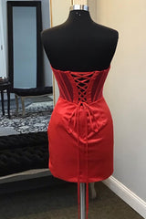 Strapless Pleated Red Satin Homecoming Dress Outfits For Women Bodycon Dresses