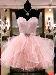 Strapless Short Pink Prom Dresses For Black girls For Women, Strapless Short Pink Formal Homecoming Dresses